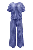 Full Size Plaid Round Neck Half Sleeve Top and Pants Set