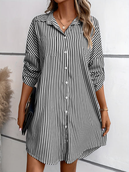 Striped Button Up Long Sleeve Mini Shirt Dress Rising STAR Products by SDH Striped Button Up Long Sleeve Mini Shirt Dress Rising STAR Products by SDH