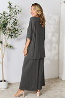 Double Take Full Size Round Neck Slit Top and Pants Set