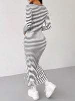Striped Scoop Neck Long Sleeve Midi Tee Dress
