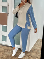 Two-Tone Side Zipper Hoodie and Joggers Set
