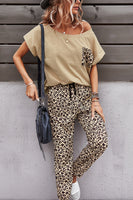 Leopard Pocket Top and Leopard Pants Lounge Set