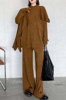 Rib-Knit Sweater, Poncho, and Knit Pants Set