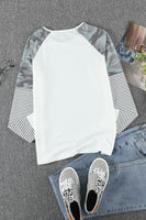 Camouflage and Stripe Print Raglan Top